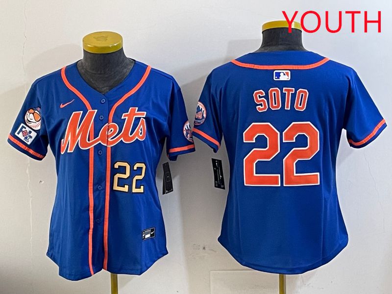 Youth New York Mets 22 Soto Blue Game Fashion 2025 Nike MLB Jersey style 3